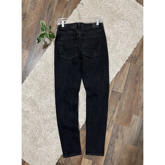 American Eagle 4 Long Black Retro Whiskered High Rise '90s Skinny Jeans - Picture 3 of 7